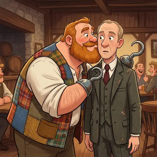 Cartoon Character Pudge Kisses Middle-Aged Man