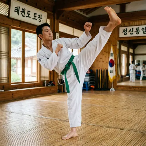 40s South Korean Taekwondo Master High Kick | Green Belt