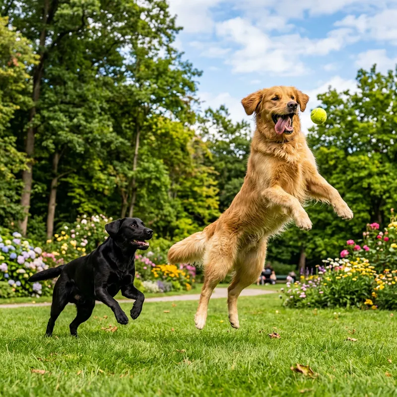 Happy Dogs Playing and Running in a Beautiful Park