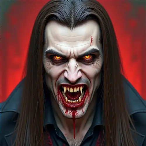 Sinister Vampire Head with Amber Eyes