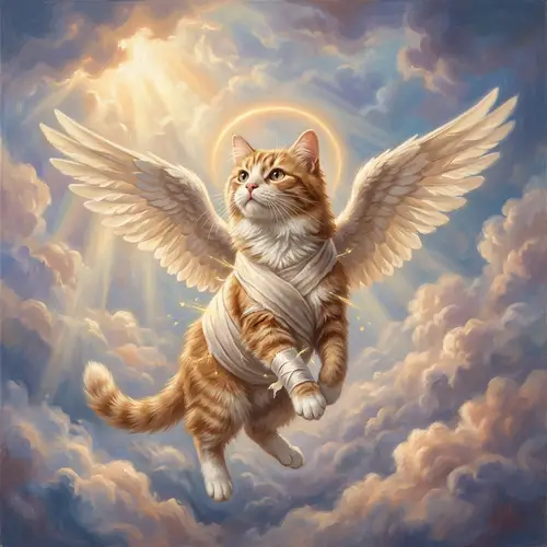 Realistic Red Cat with Angel Wings Painting