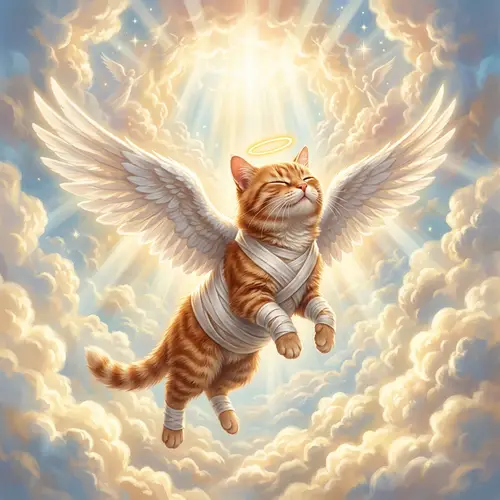 Red Cat with Angel Wings Ascending into Sainthood