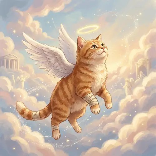 Red Cat with Angel Wings: A Saint Among the Clouds