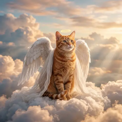 Red Cat with Angel Wings in Realistic Style