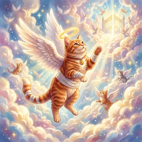 Red Cat with Angel Wings - Heavenly Saint Illustration