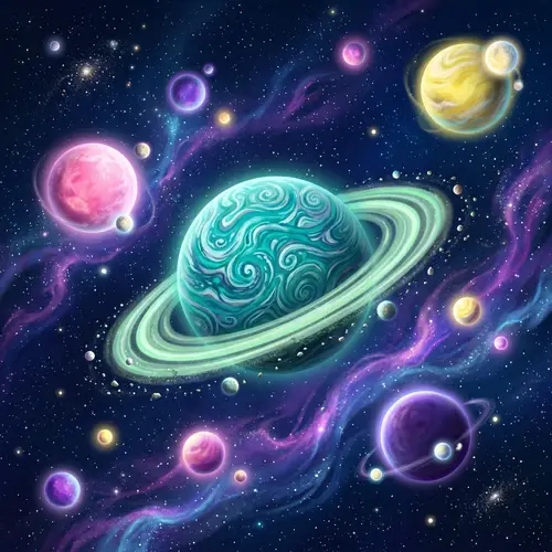 Celestial Scene with Colorful Planets and Moons