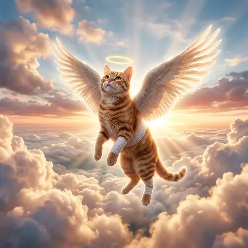 Red Cat with Angel Wings: A Saint Among the Clouds
