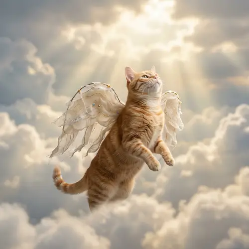 Red Cat with Angel Wings Ascending towards Sainthood