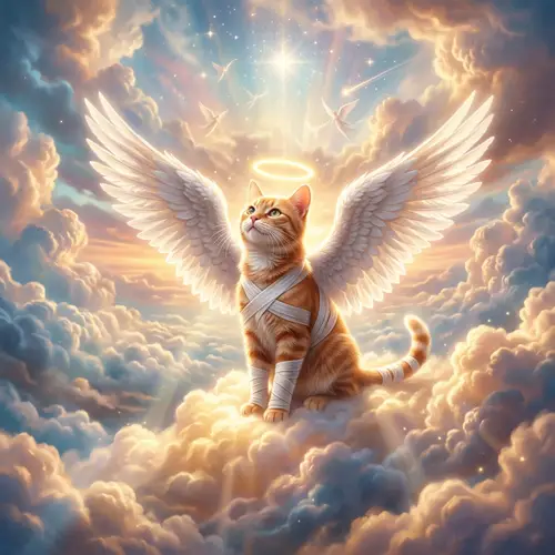 Red Cat with Angelic Wings: Becoming a Saint in the Clouds