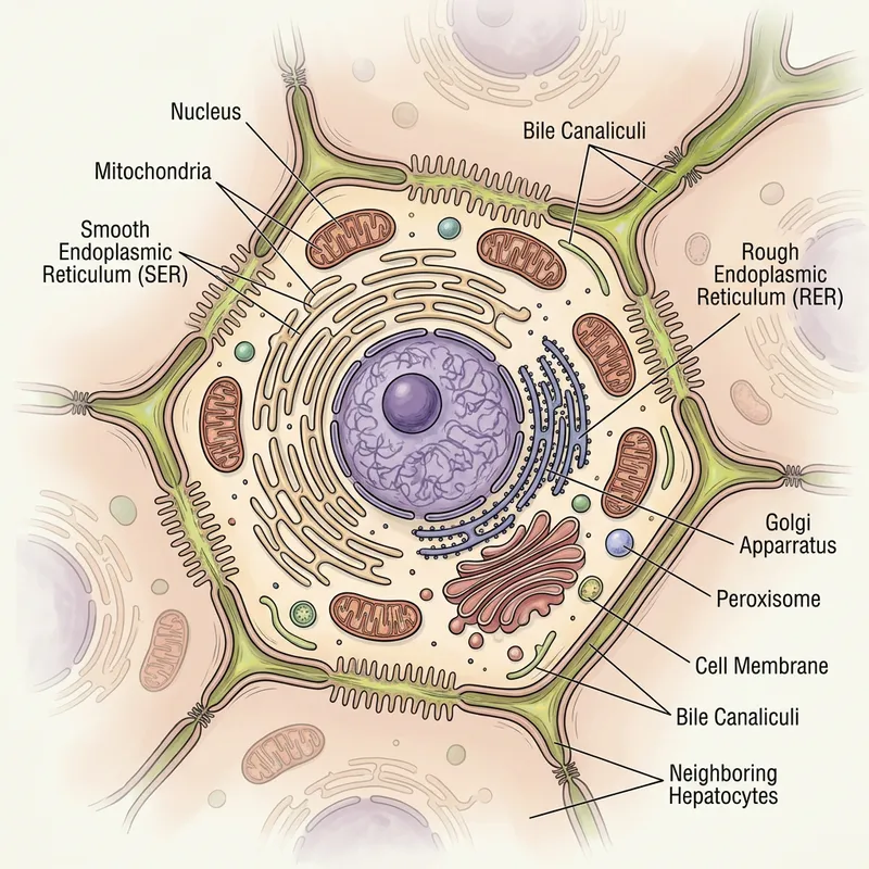 Detailed Hepatocyte Illustration: Liver Cell Anatomy