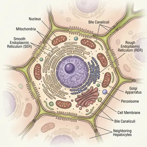 Detailed Hepatocyte Illustration: Liver Cell Anatomy