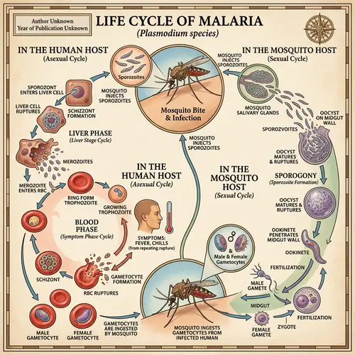 Malaria Life Cycle Illustration with Clear Labels