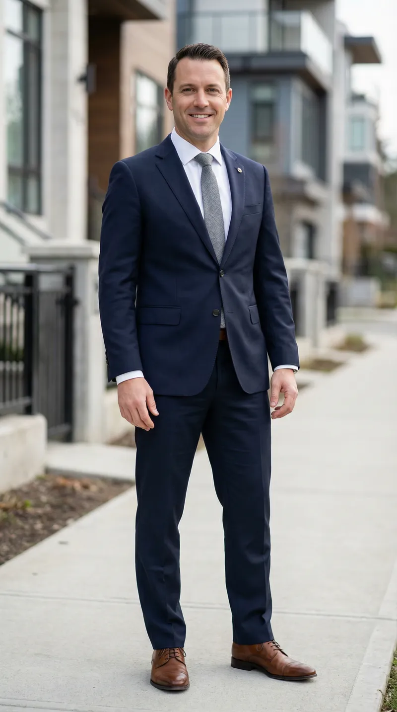 Professional Male Realtor Portrait in Tailored Suit Professional Male Realtor Portrait in Tailored Suit