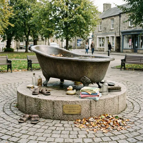 Unique Bathtub Monument with Scattered Items