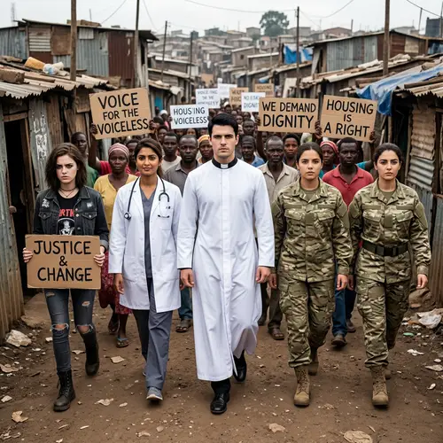 Diverse Protest Leaders in Slum Area | Empowering Voices for Change