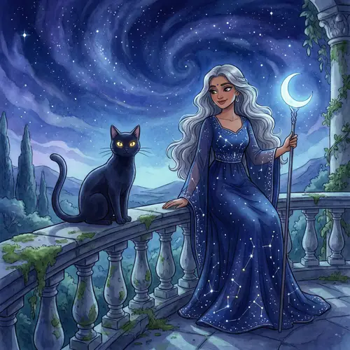 Majestic Black Cat and Moon Goddess Harmony