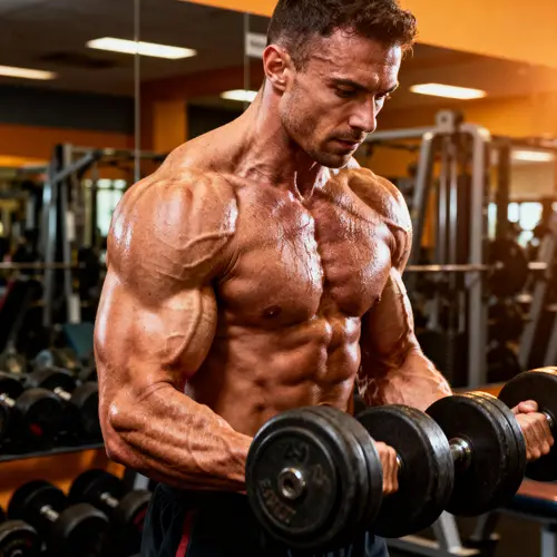 Muscular Male Bodybuilder Training with Weights