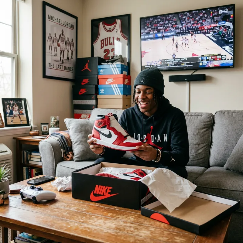 Excited Unboxing of Air Jordan 1 Sneakers at Home Excited Unboxing of Air Jordan 1 Sneakers at Home