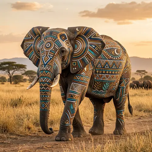 Elephant with Linear Patterns and Shapes