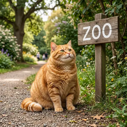 Chubby Ginger Cat in Park: Realistic & Detailed Photo Representation