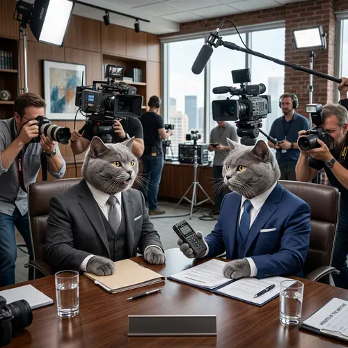 Elegant Grey Cats in Formal Suits at the Negotiation Table