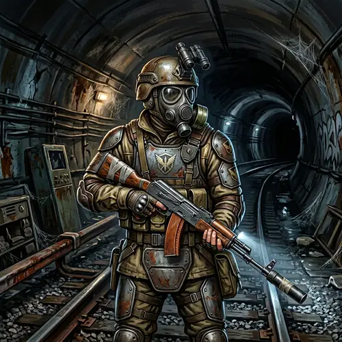 Metro 2033 Game Bot Banner: Ranger Character in Subway Tunnel