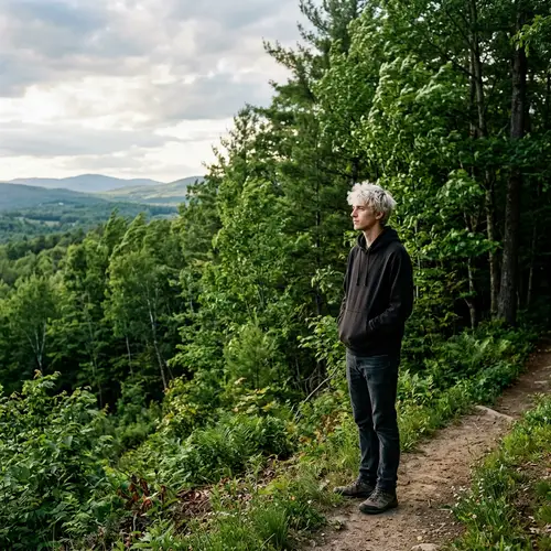 Slim Caucasian Man in Black Hoodie near Forest | Contemplative Pose