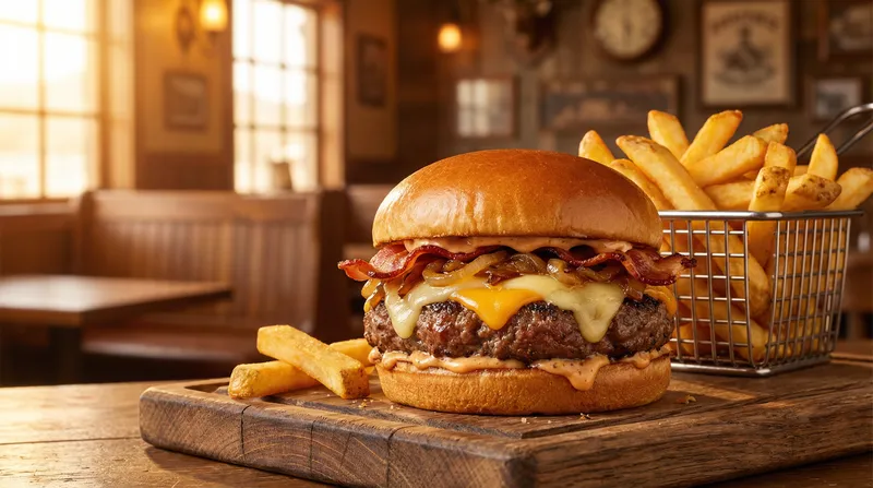 Mouthwatering Gourmet Thick Burger with Fries Mouthwatering Gourmet Thick Burger with Fries