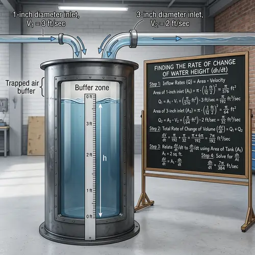 Calculating Rate of Change in Water Height in a Tank with Two Inlets