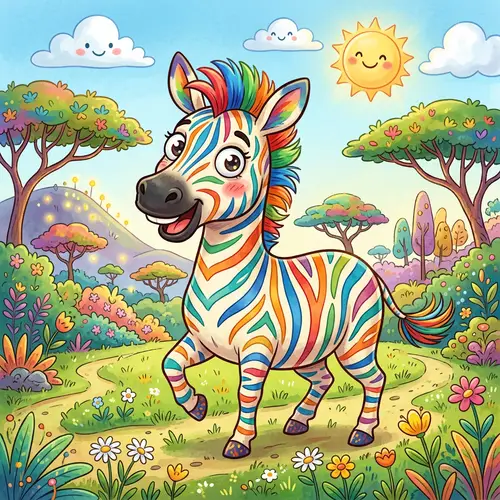 Vibrant Cartoon Zebra with Playful Expression