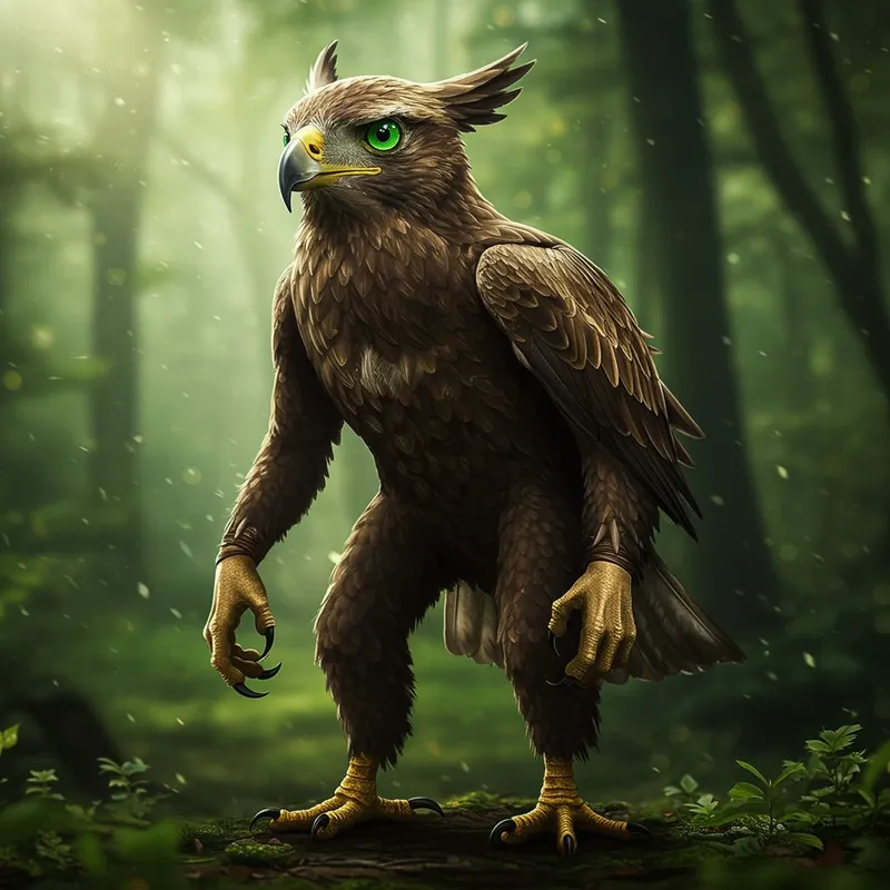 Human-Faced Eagle with Green Eyes