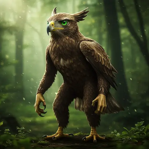 Human-Faced Eagle with Green Eyes