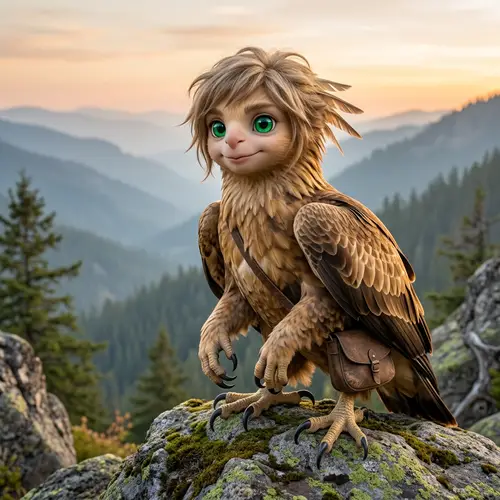 Human-Faced Eagle with Green Eyes