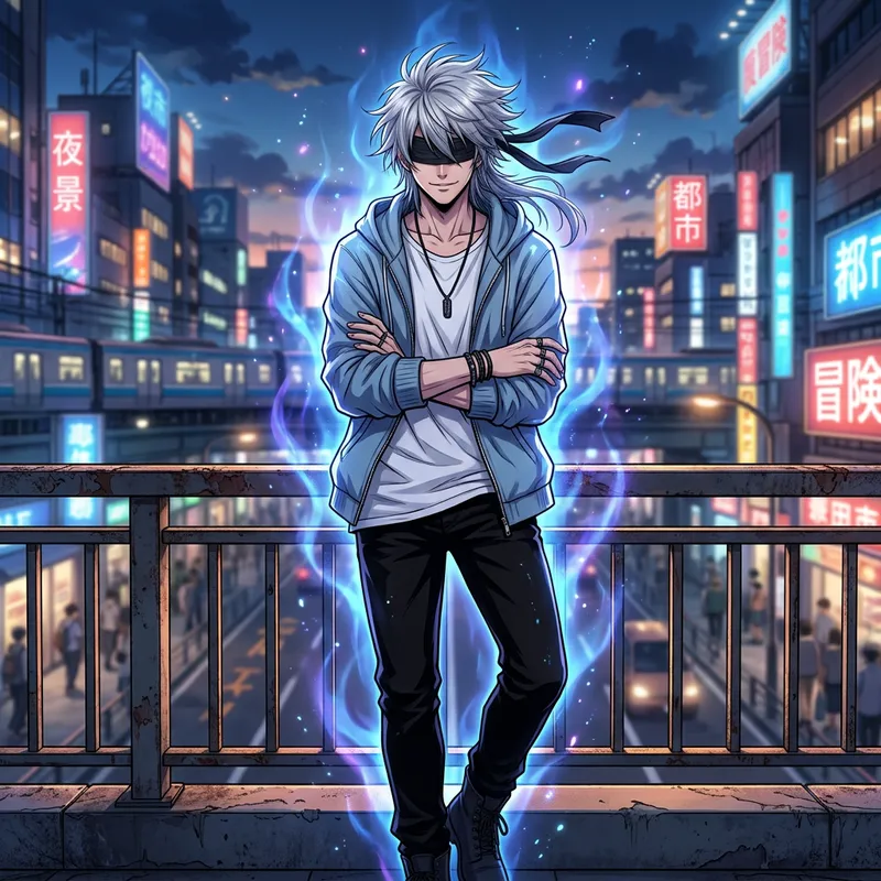 Enigmatic Anime Character in White Shirt and Blue Jacket
