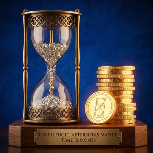 Time is Money - Symbolic Artwork of Sand Clock and Gold Coins