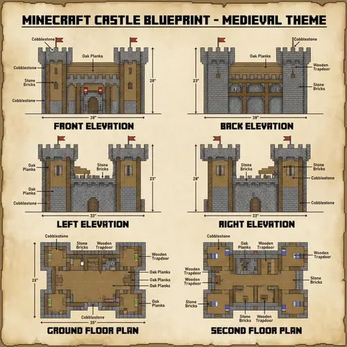 Minecraft Castle Blueprint - Detailed Block Layout