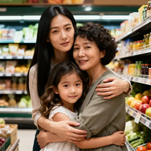 Family Love: Embracing Moments in a Grocery Store