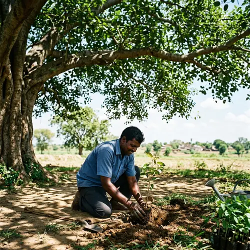 Man Planting Tree Under Protective Canopy | Clean Air Oasis