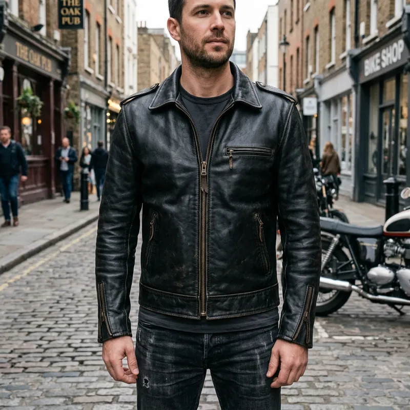 Classic Leather Jacket Design with Zippers & Pockets Classic Leather Jacket Design with Zippers & Pockets