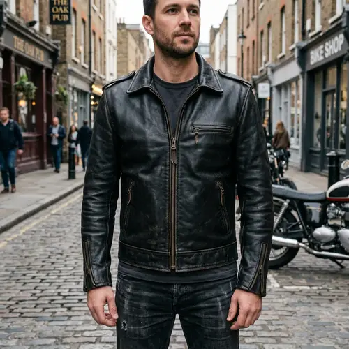 Classic Leather Jacket Design with Zippers & Pockets