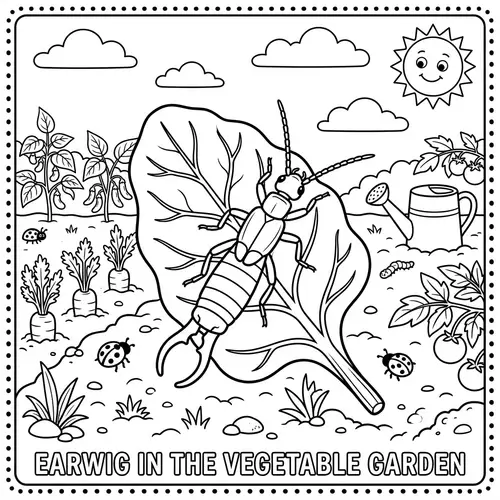 Earwig Coloring Page in a Vegetable Garden