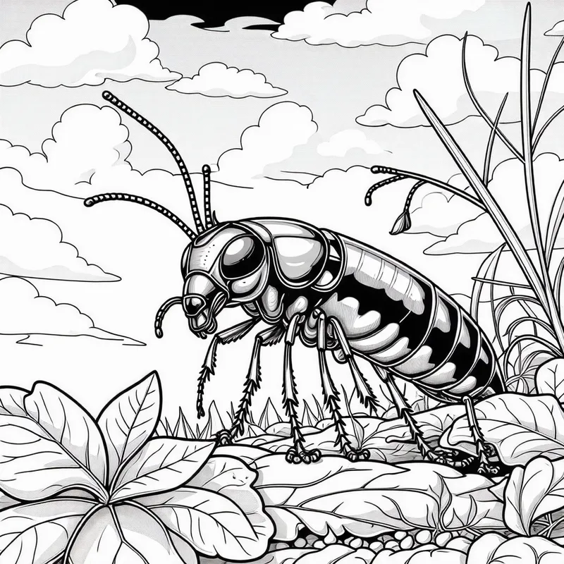 Earwig Coloring Page in a Vegetable Garden