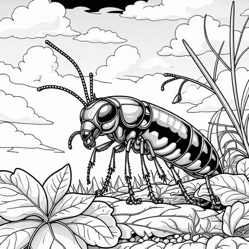 Earwig Coloring Page in a Vegetable Garden