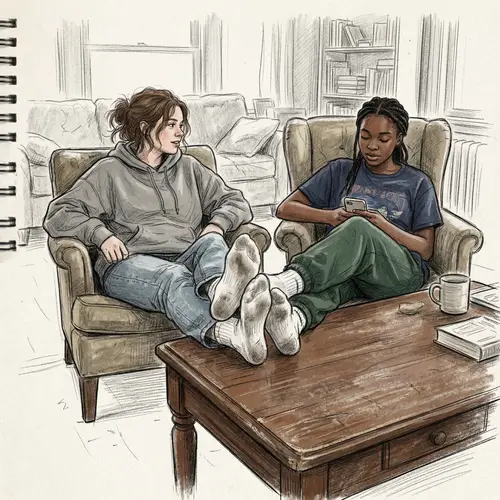 Teen Girls Relaxing with Worn White Socks