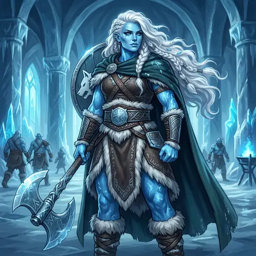 Female Frost Giant Illustration | Blue Skin & Snow-White Hair