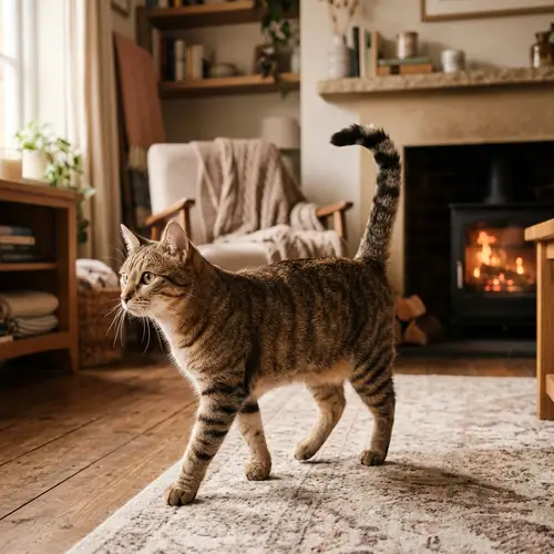 Graceful Domestic Cat with Enchanting Glow | Warm Home Setting