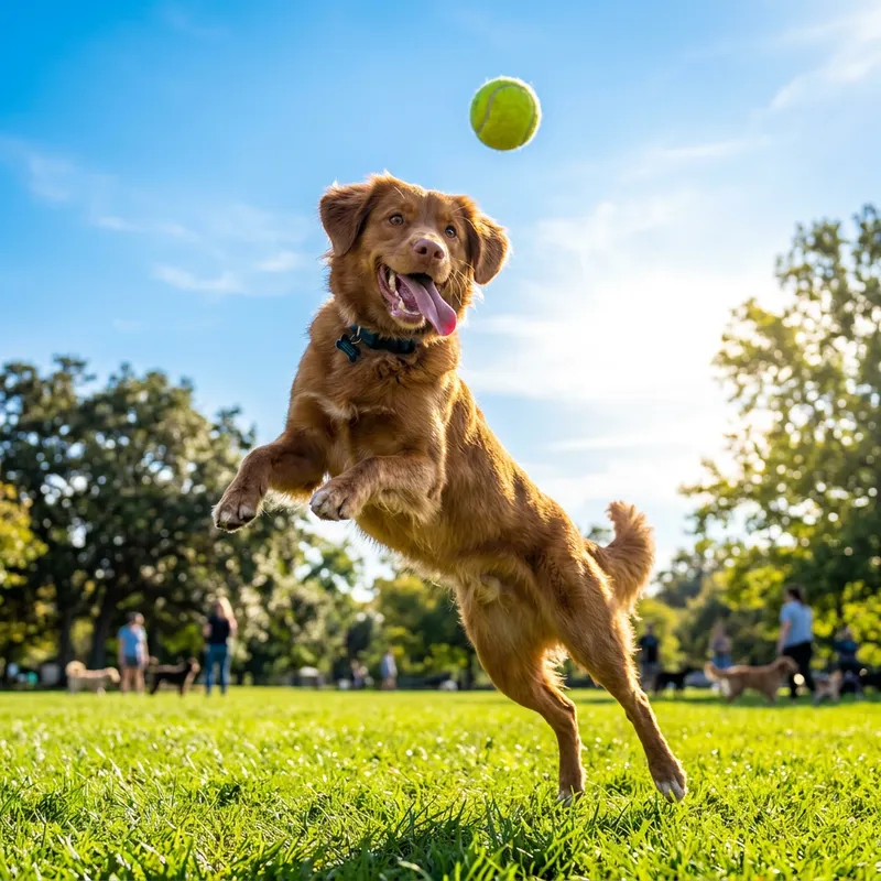 Happy Dog Playing Fetch in Park Happy Dog Playing Fetch in Park