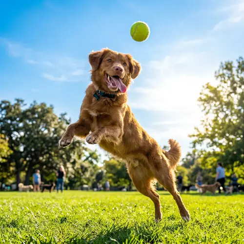 Joyful Medium-Sized Dog Playing Fetch in Sunny Park