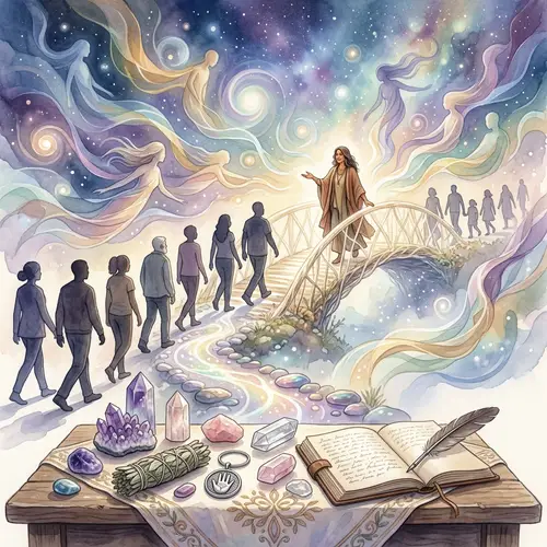 Ethereal Scene of Mediumship Guiding Empowerment with Healing Elements