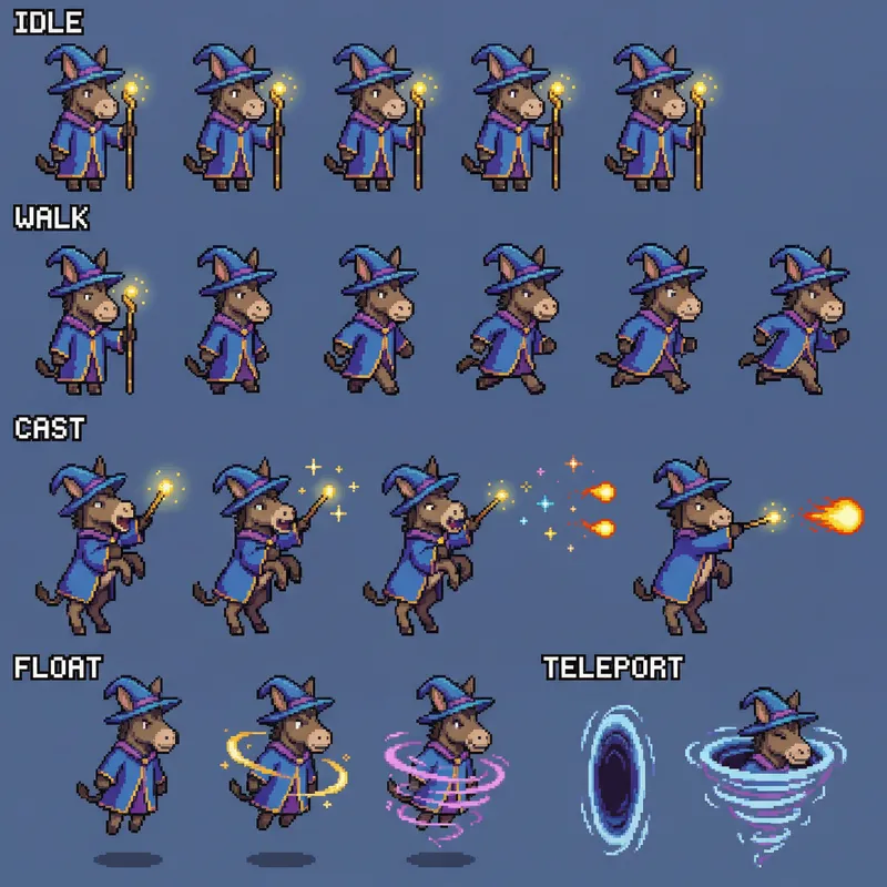Donkey Pixel Art Sprite Sheet for Game Design